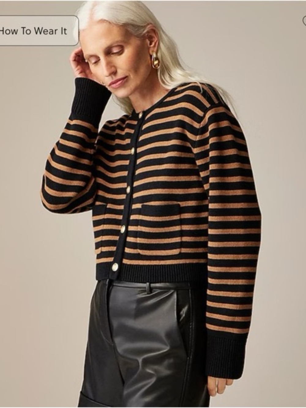 J Crew black/brown striped Emilie cardigan Lady Jacket - Picture 2 of 10